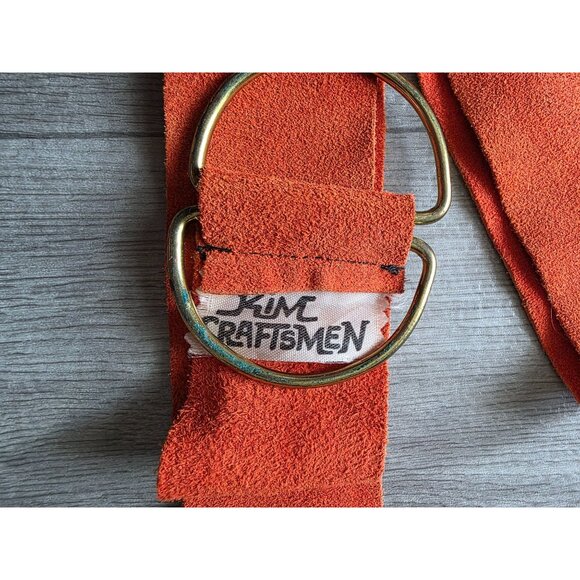 Kim Craftsman Orange Suede Belt With Fringe & Brass D-Ring Buckle - Picture 5 of 10